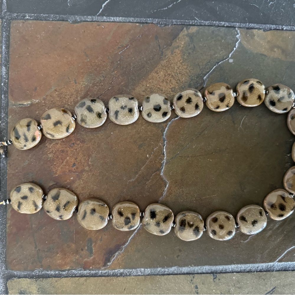 Elegant Taupe and Black Polka Dot Kazuri Necklace